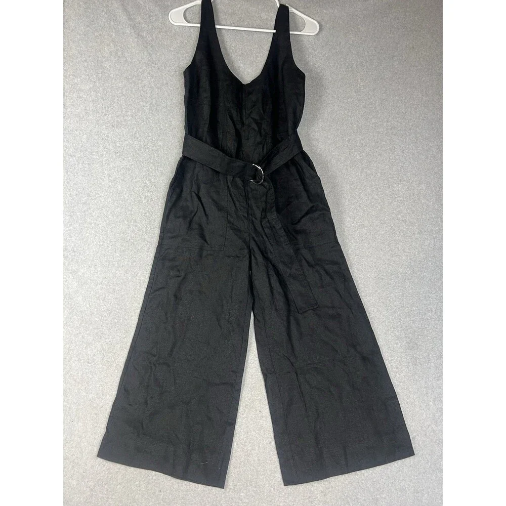 NWT Banana Republic Linen Belted Workwear Jumpsuit Black Sz 0 P MSRP $180